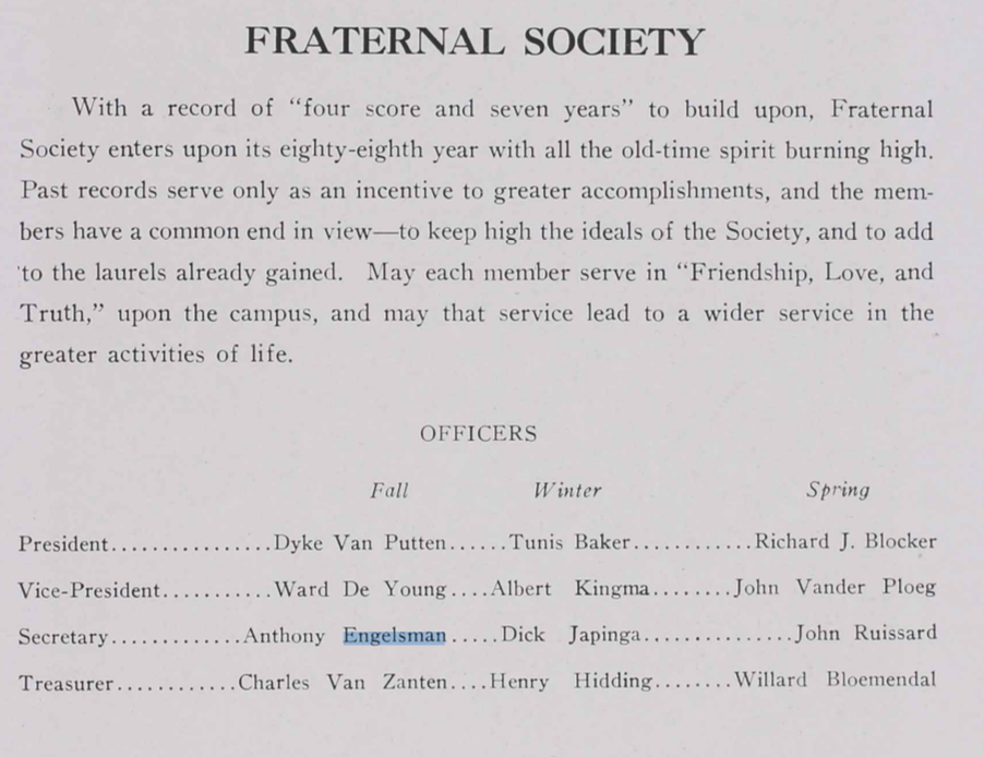 Fraternal Society 1922 1/2