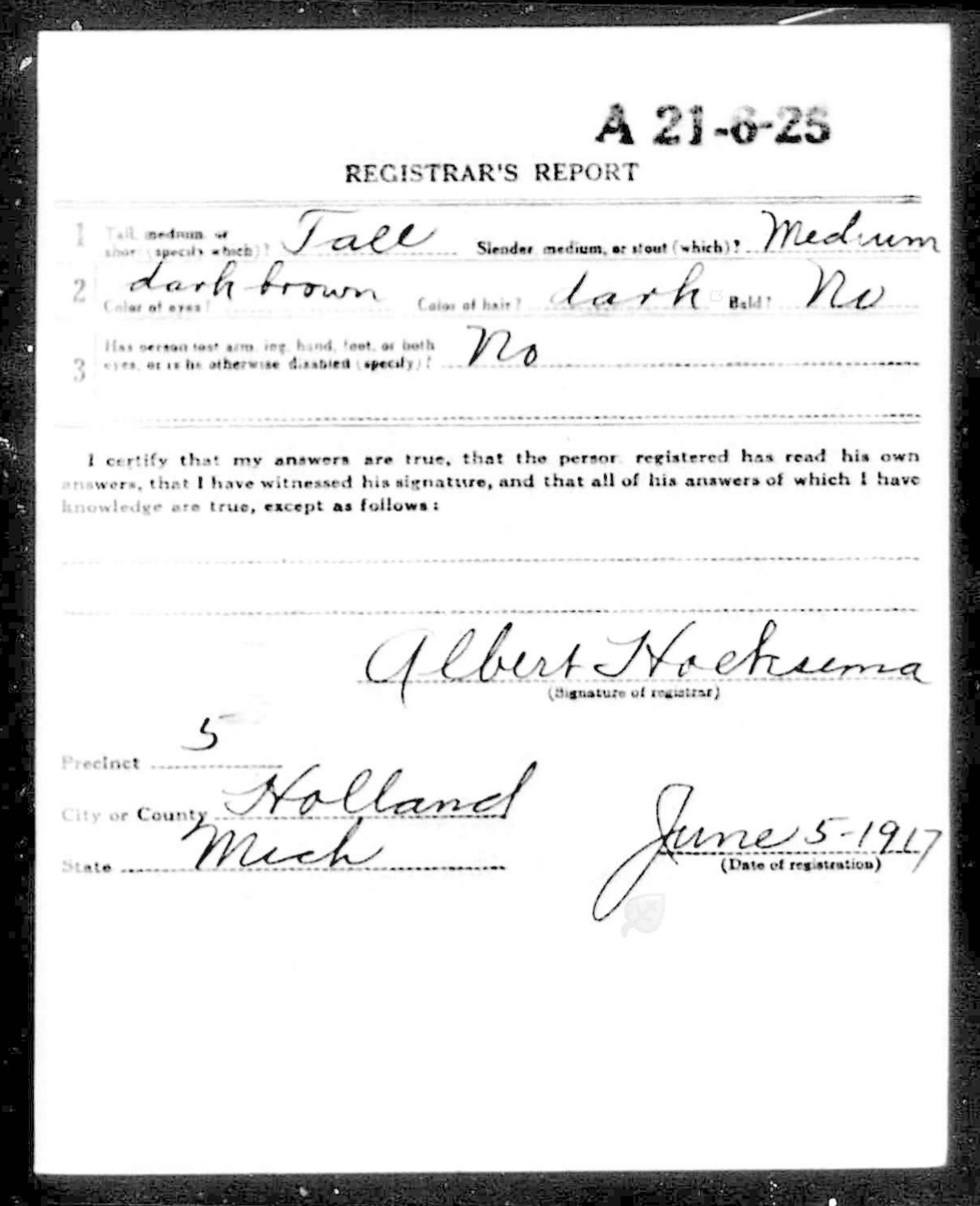 WWI Registration Card 2/2
