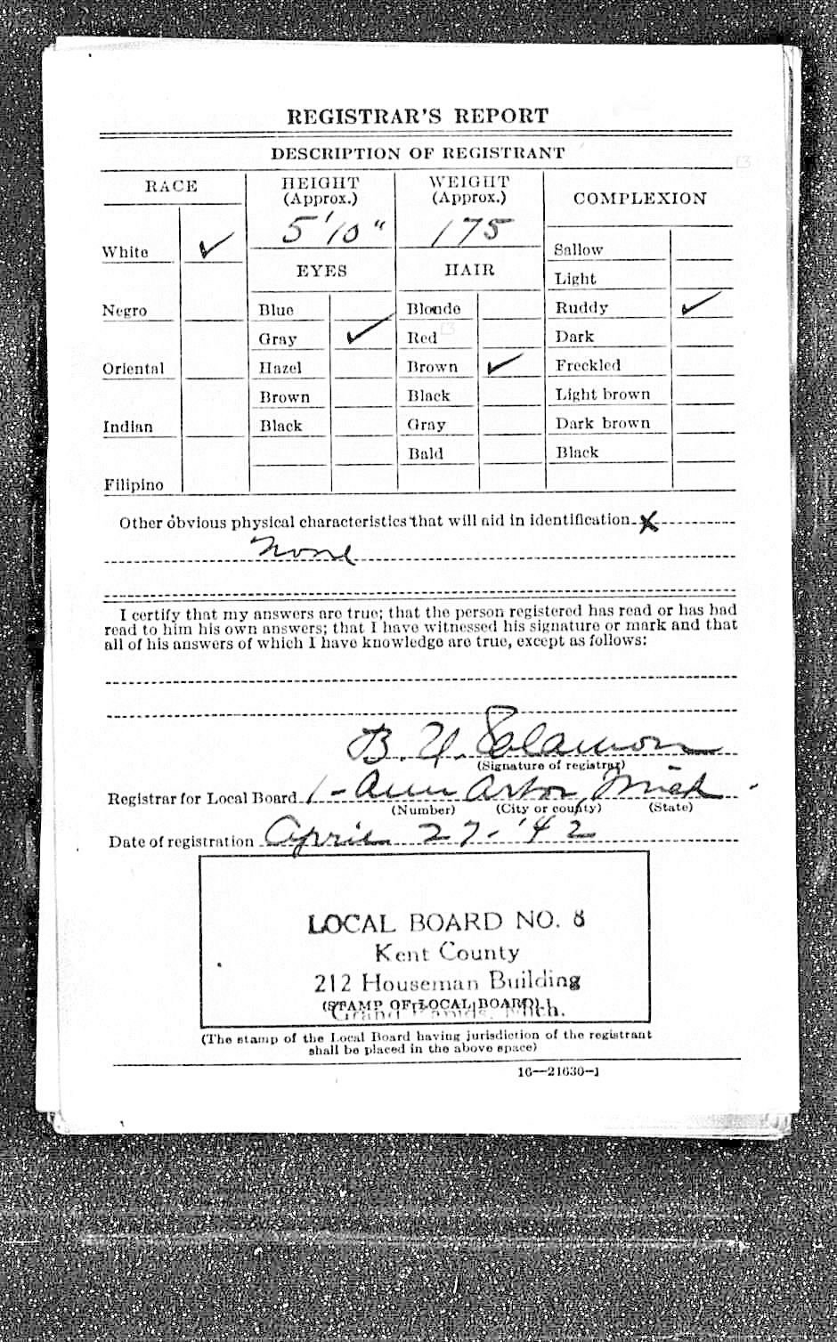 WWII Registration Card 2/2
